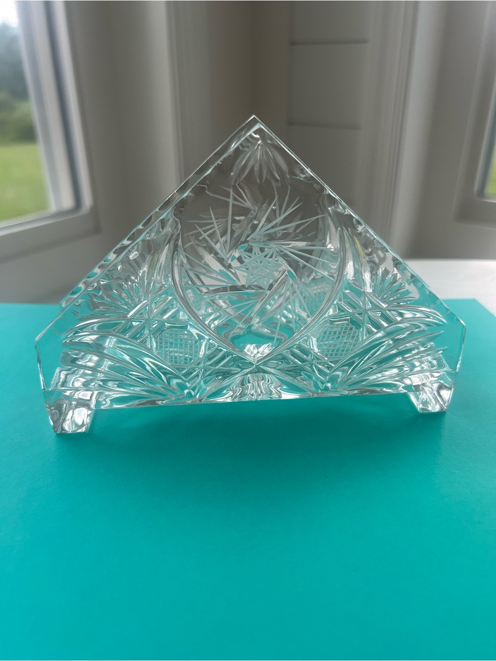 Vintage Czech Pressed Crystal Glass Pinwheel Napkin Holder Letter Holder